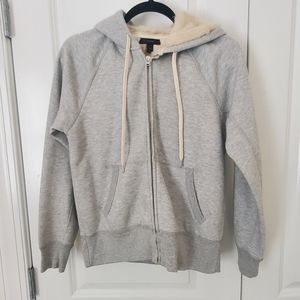Jcrew Sherpa Fur Lined Grey Hoodie, Size XS